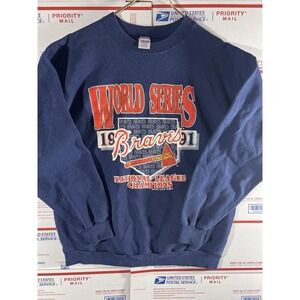 Vintage Atlanta Braves Sweatshirt Mens XL Blue 1991 World Series Baseball